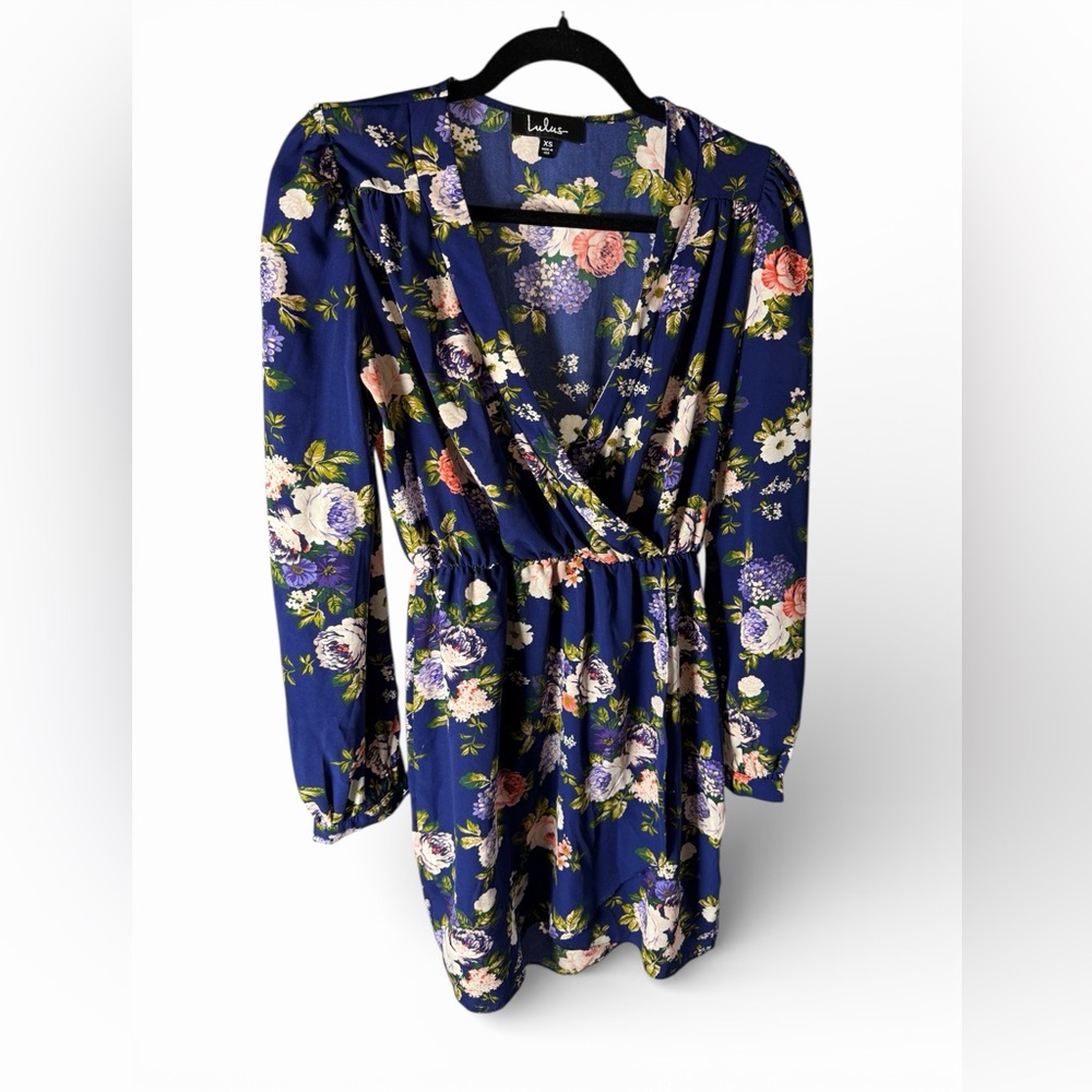 Lulu's Floral Long Sleeve Dress in Blue